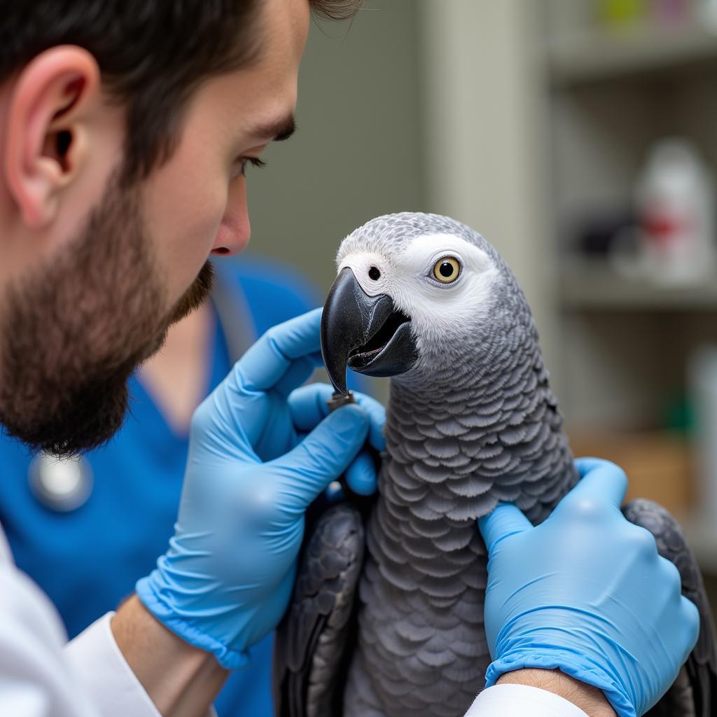 African Grey Parrot Veterinary Examination