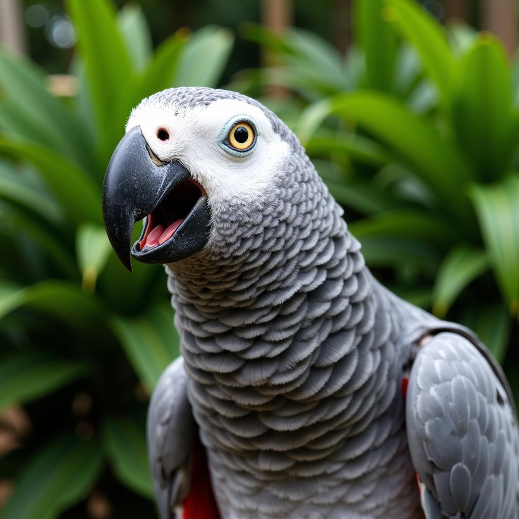 An African grey parrot vocalizing