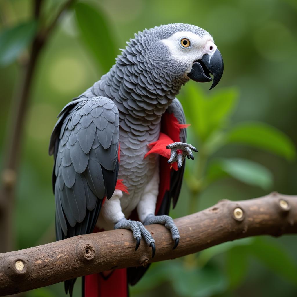 African Grey parrot with a visible wing injury