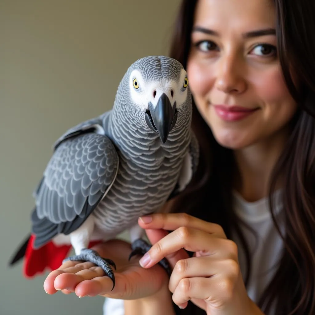 African Grey Parrot with Owner