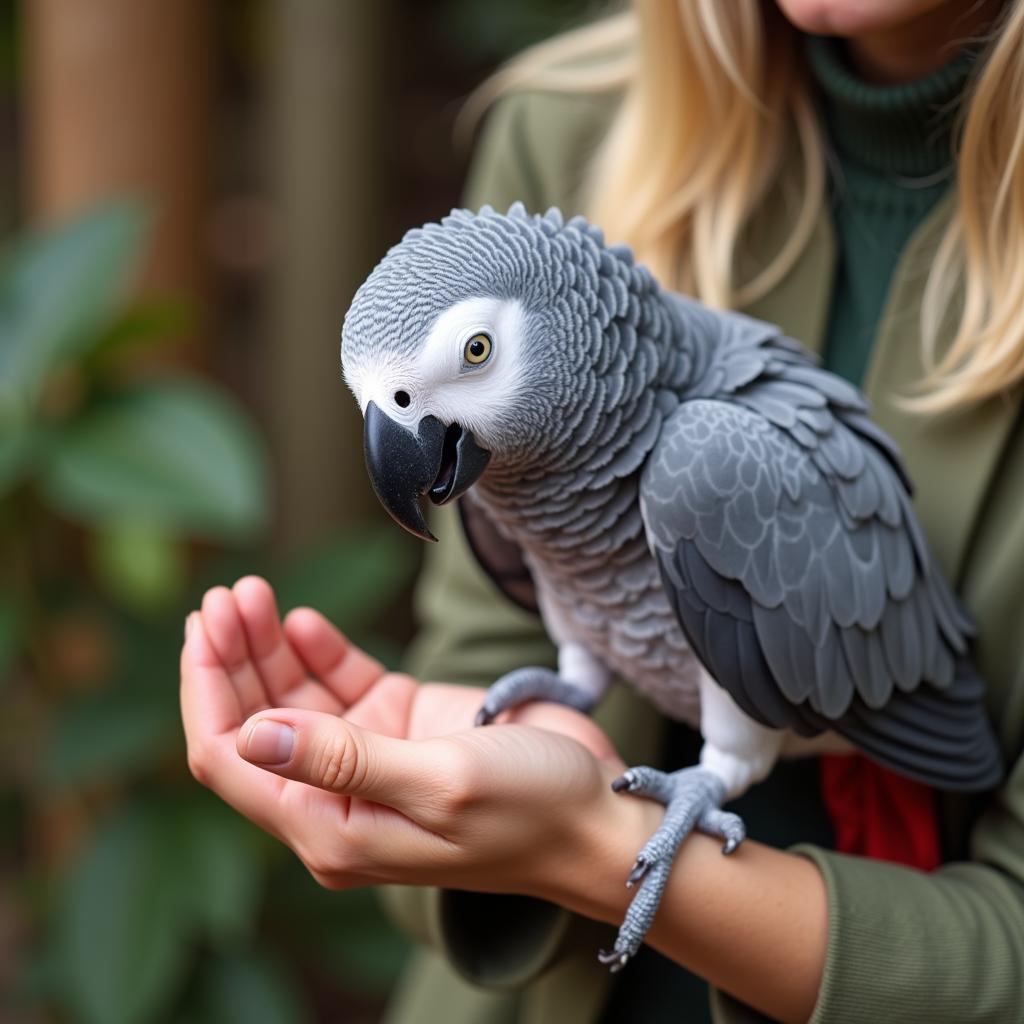 African Grey Parrot with Owner