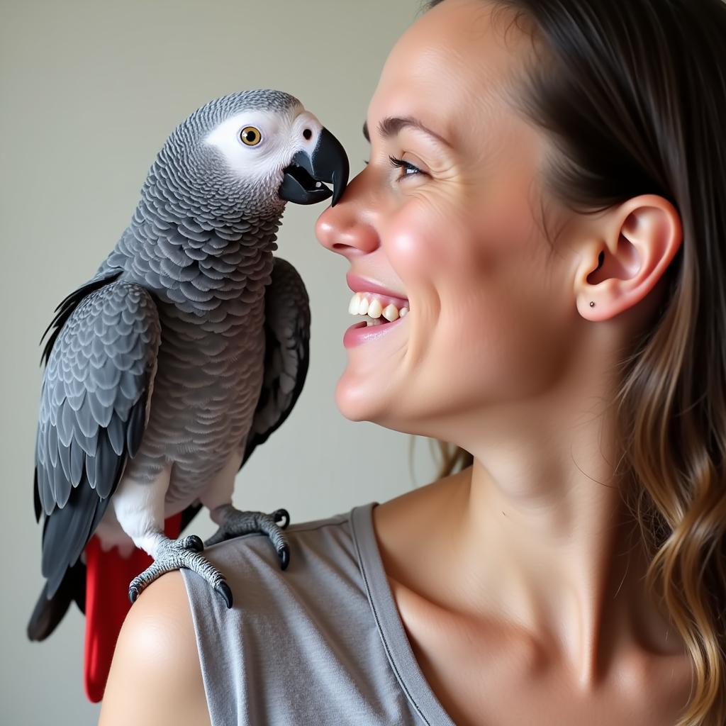 African Grey Parrot Interacting with its Owner