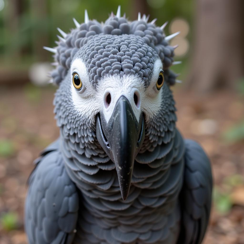 Close-up of Pin Feathers on an African Grey Parrot