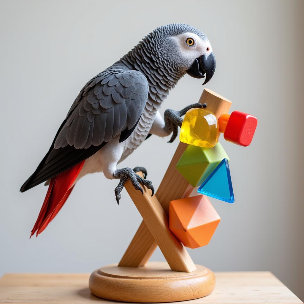 African Grey Parrot Engaging with a Puzzle Toy