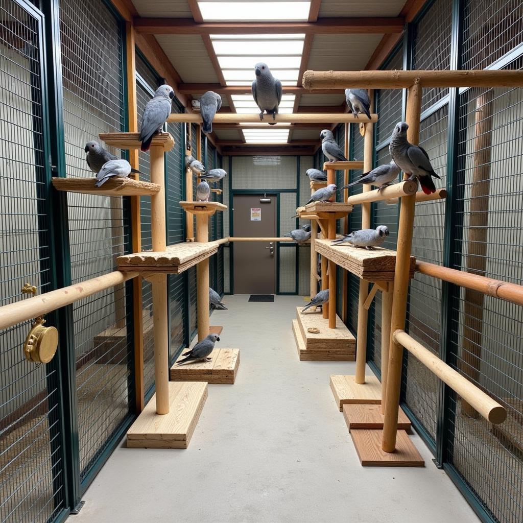 African Grey Parrot in a Spacious Shelter Environment