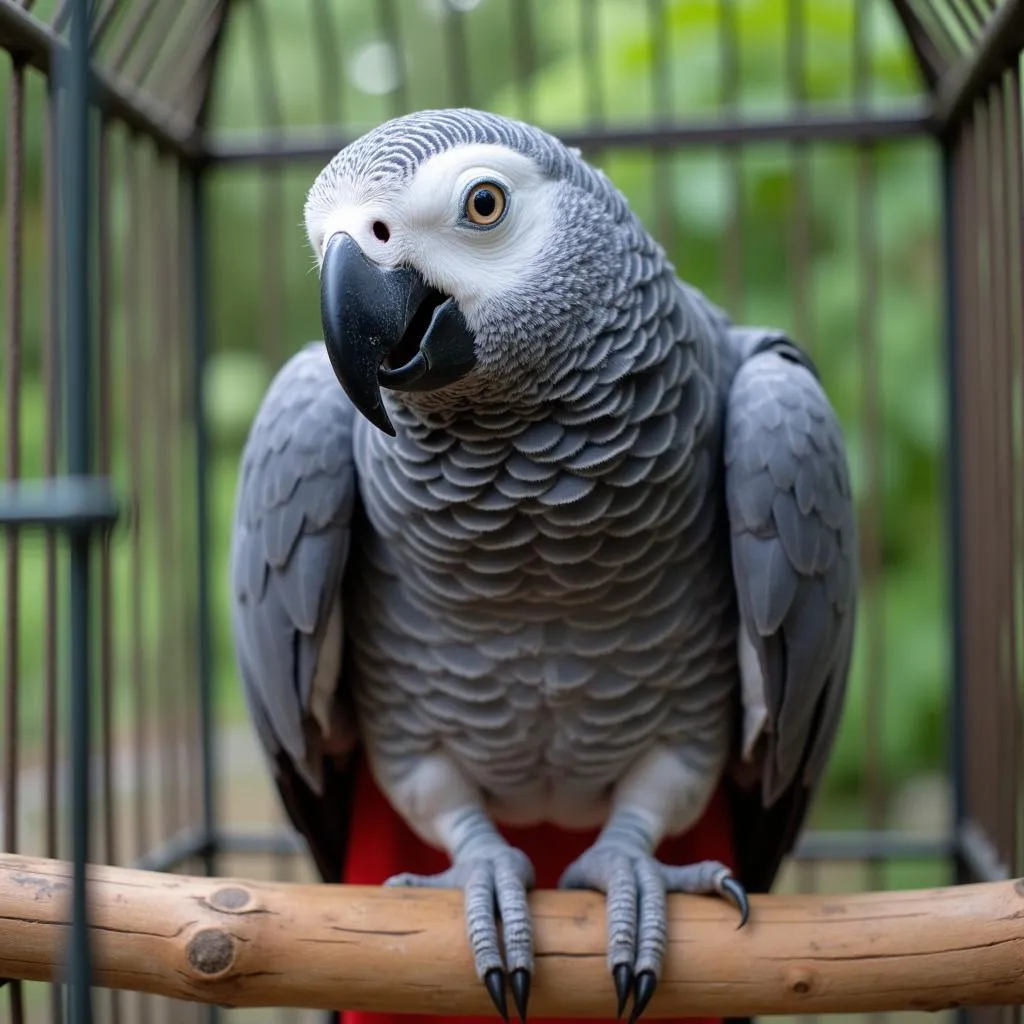 African Grey Showing Lethargy in Cage