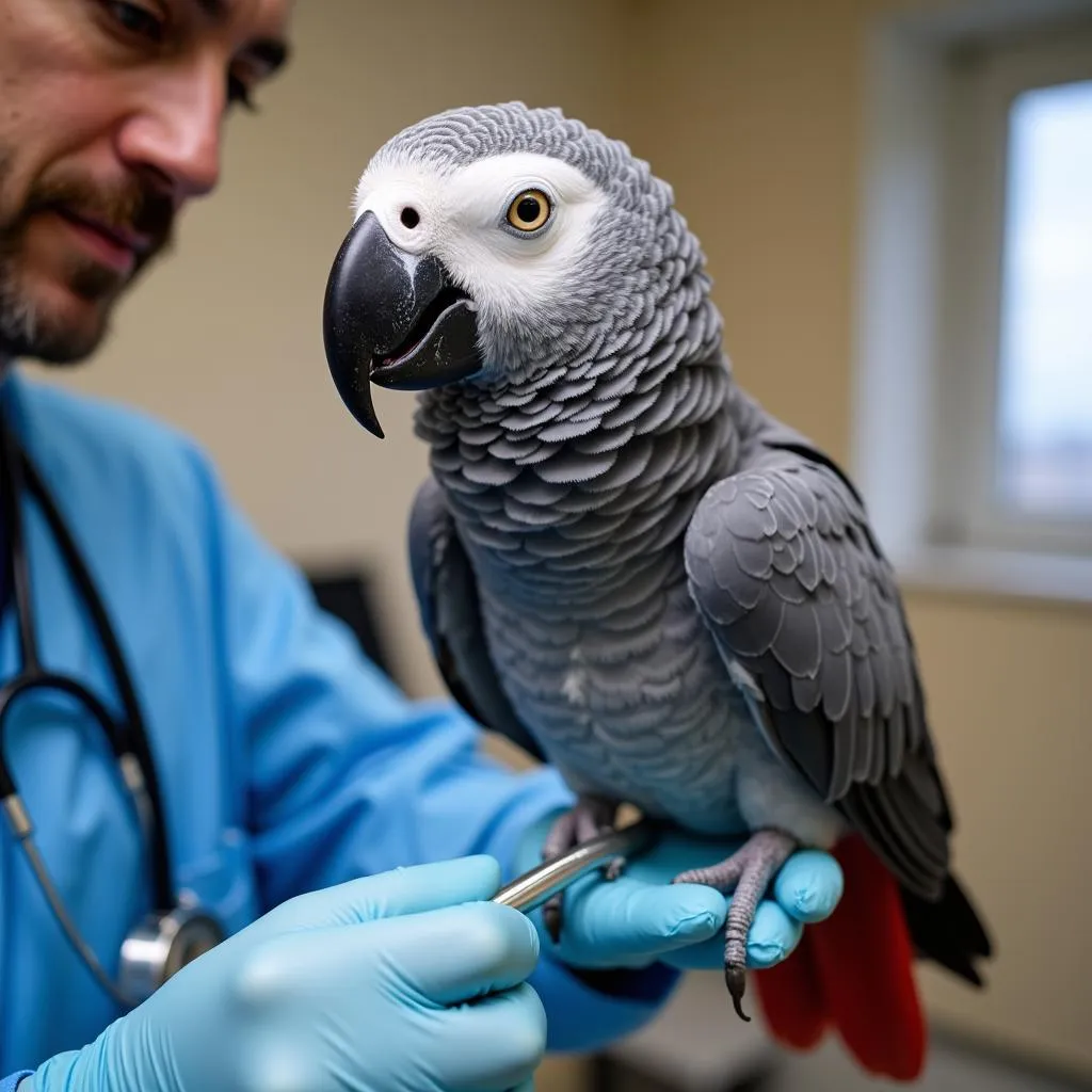 African Grey at Veterinary Check-up