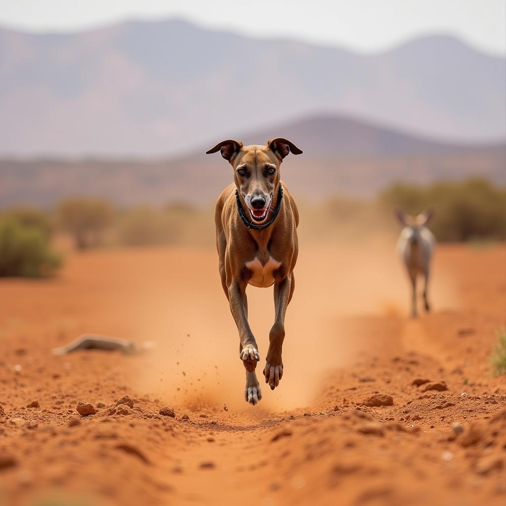 African greyhound pursuing prey