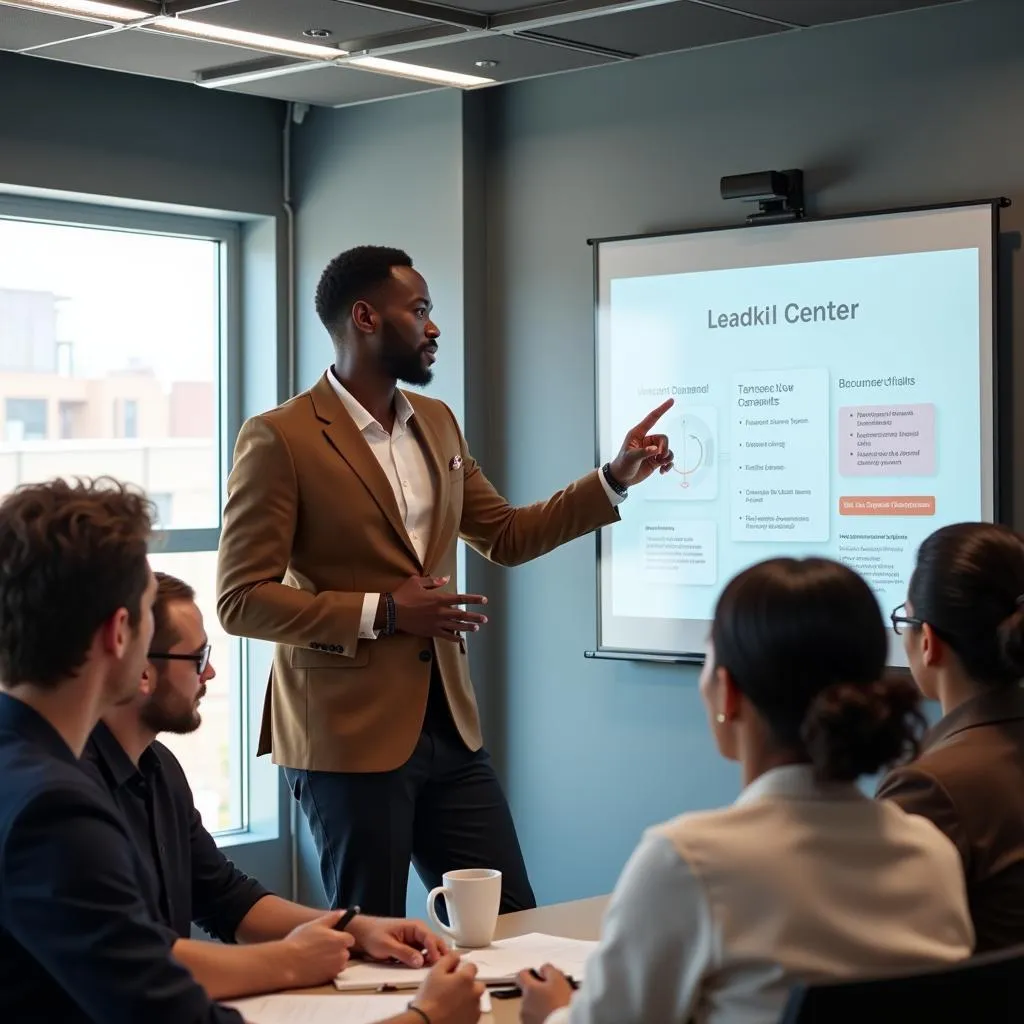 African group manager leading team meeting