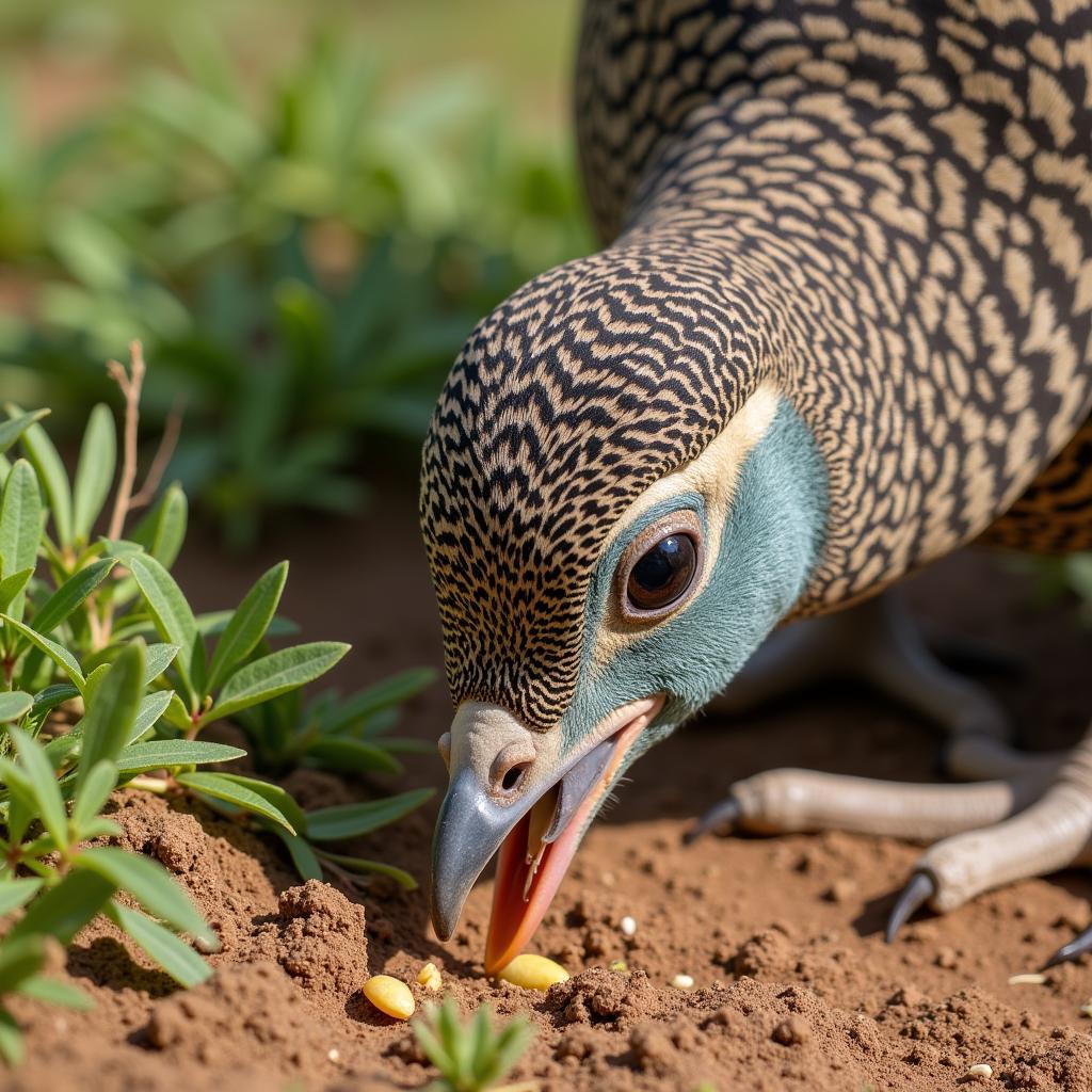 African Grouse Bird Foraging for Food