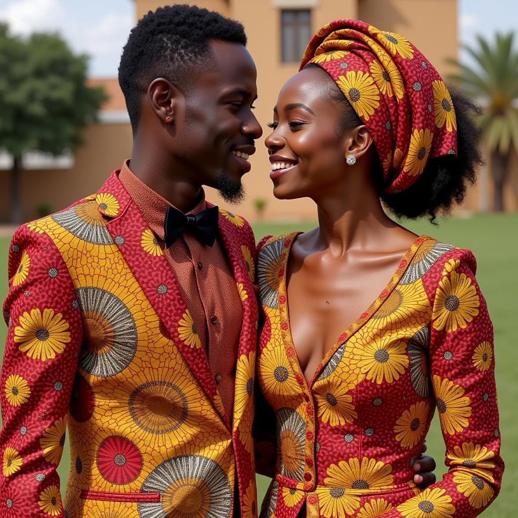 Bride and Groom in Traditional African Guipure Lace Attire