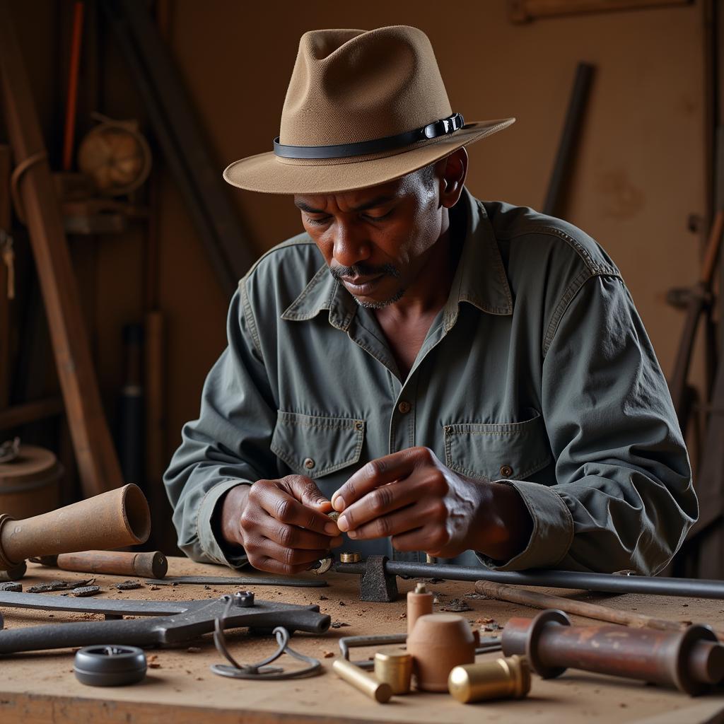 Traditional African Gunsmith Crafting a Rifle