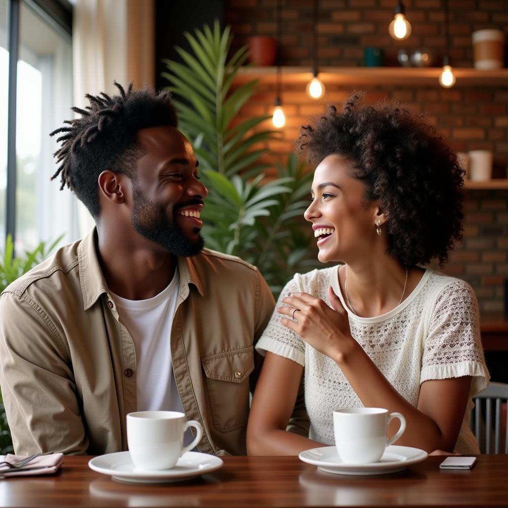 Smiling couple - African man and European woman