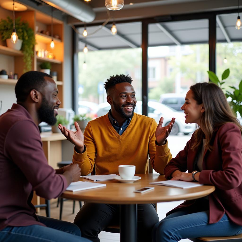 Man discussing online questions with friends