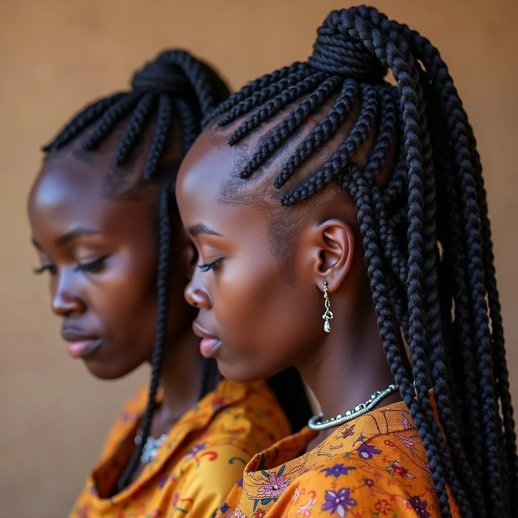 Fulani women showcasing intricate cornrow braiding styles