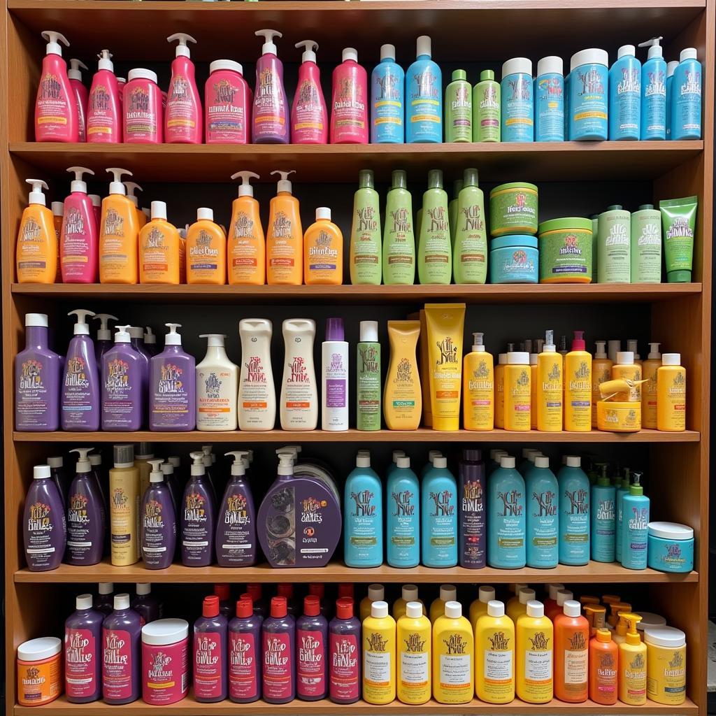 A display of hair care products in a Bengaluru salon