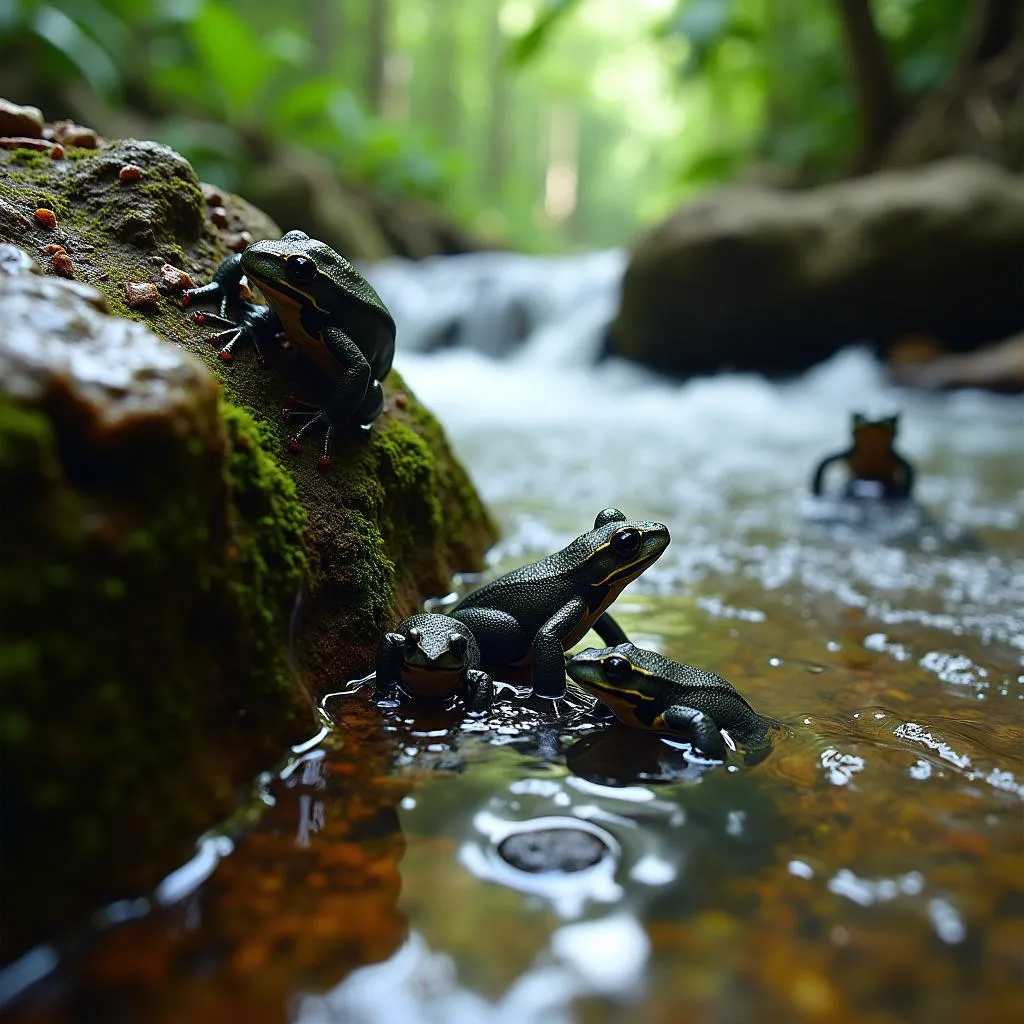 African Hairy Frog Tadpoles in Stream