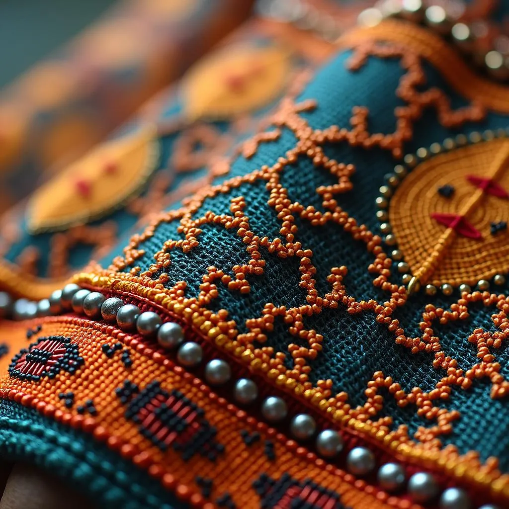 Detailed close-up of beaded embroidery