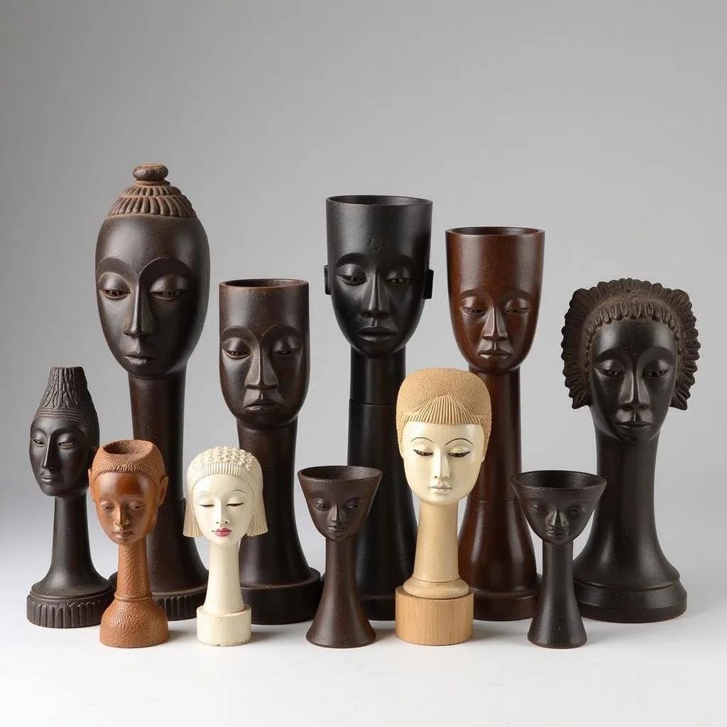 Collection of African head shot glasses showcasing various styles