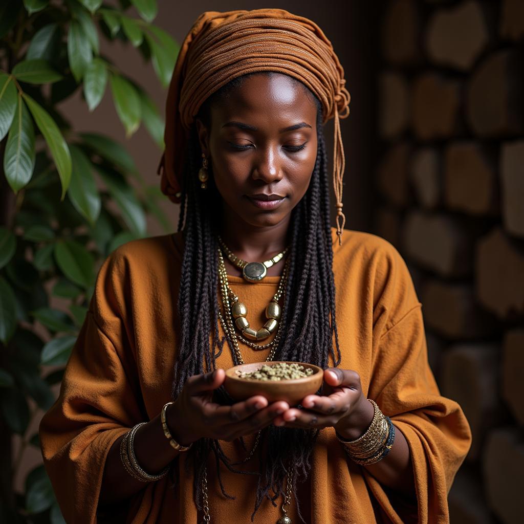 African Healer Performing a Traditional Healing Ritual