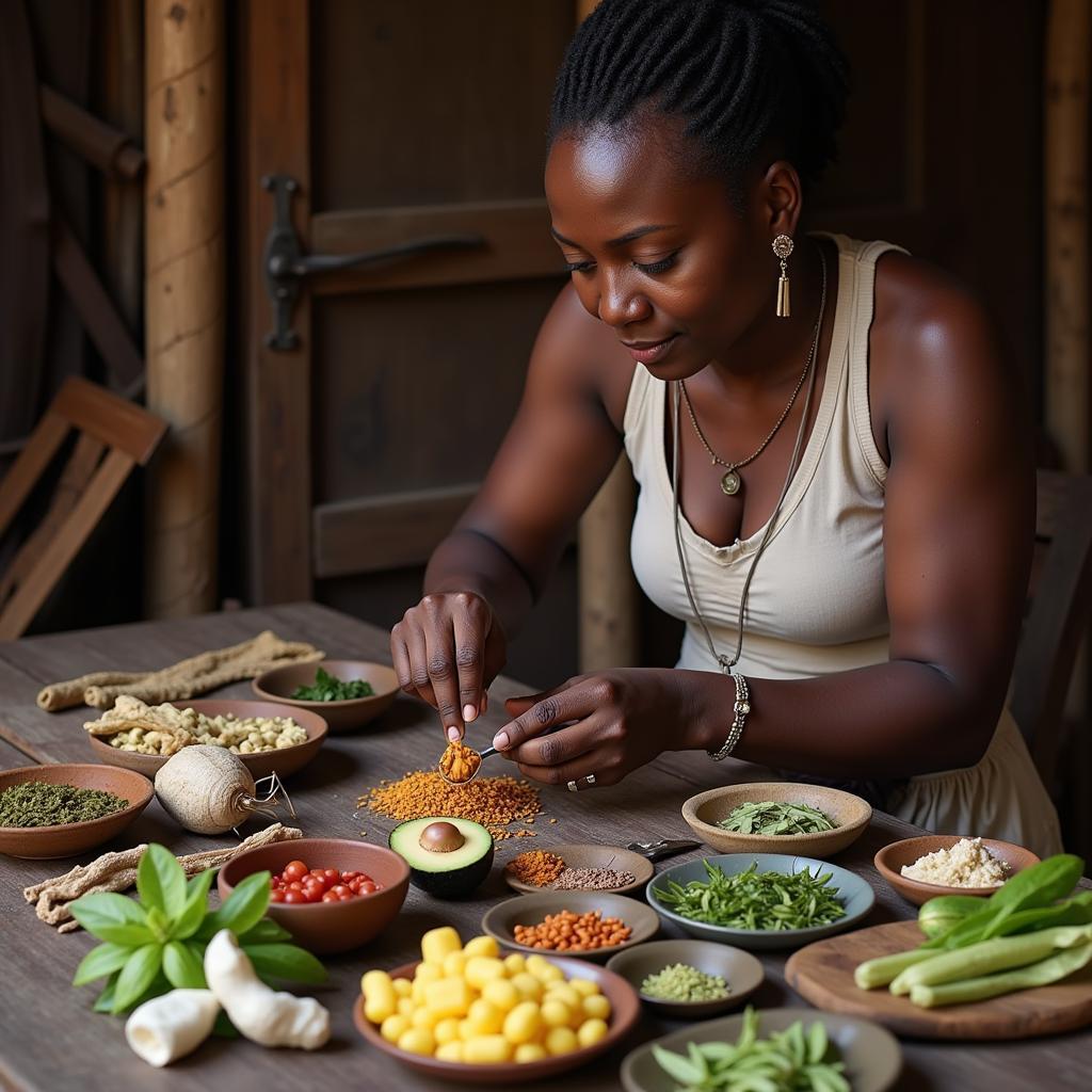 African Healer Preparing Traditional Remedy