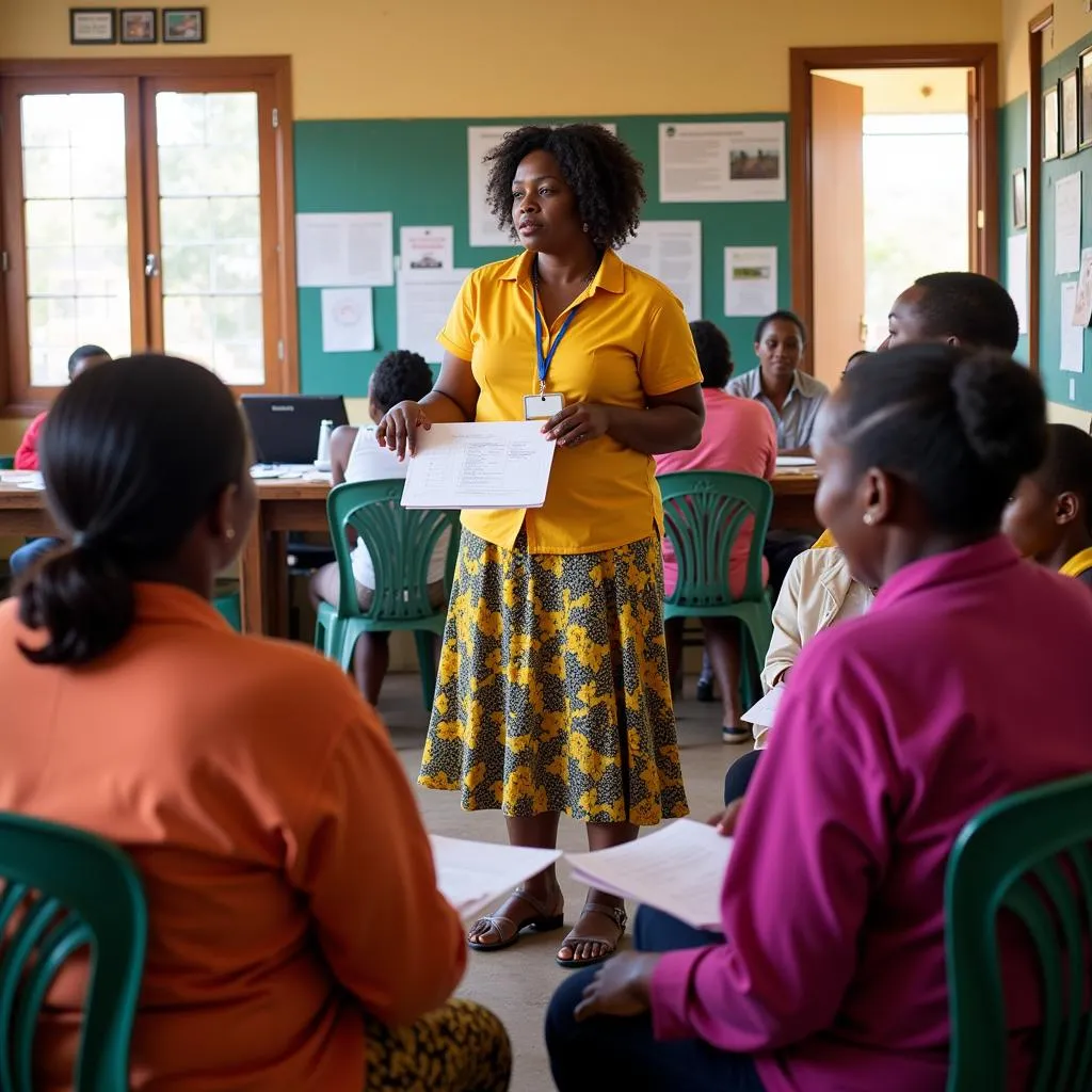 African Healthcare Worker Educating Mothers on Breastfeeding