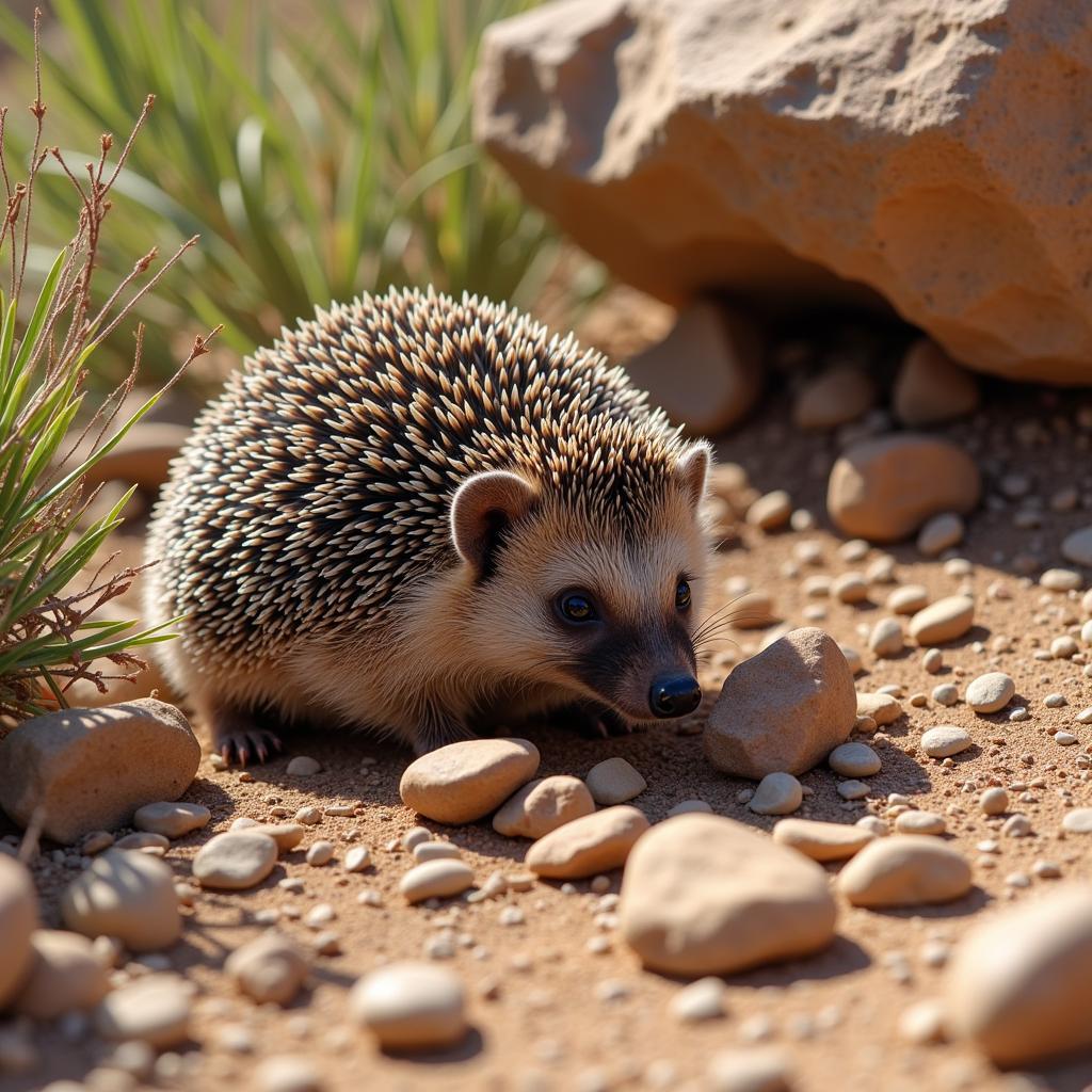 African Hedgehog Camouflage in Desert Landscape