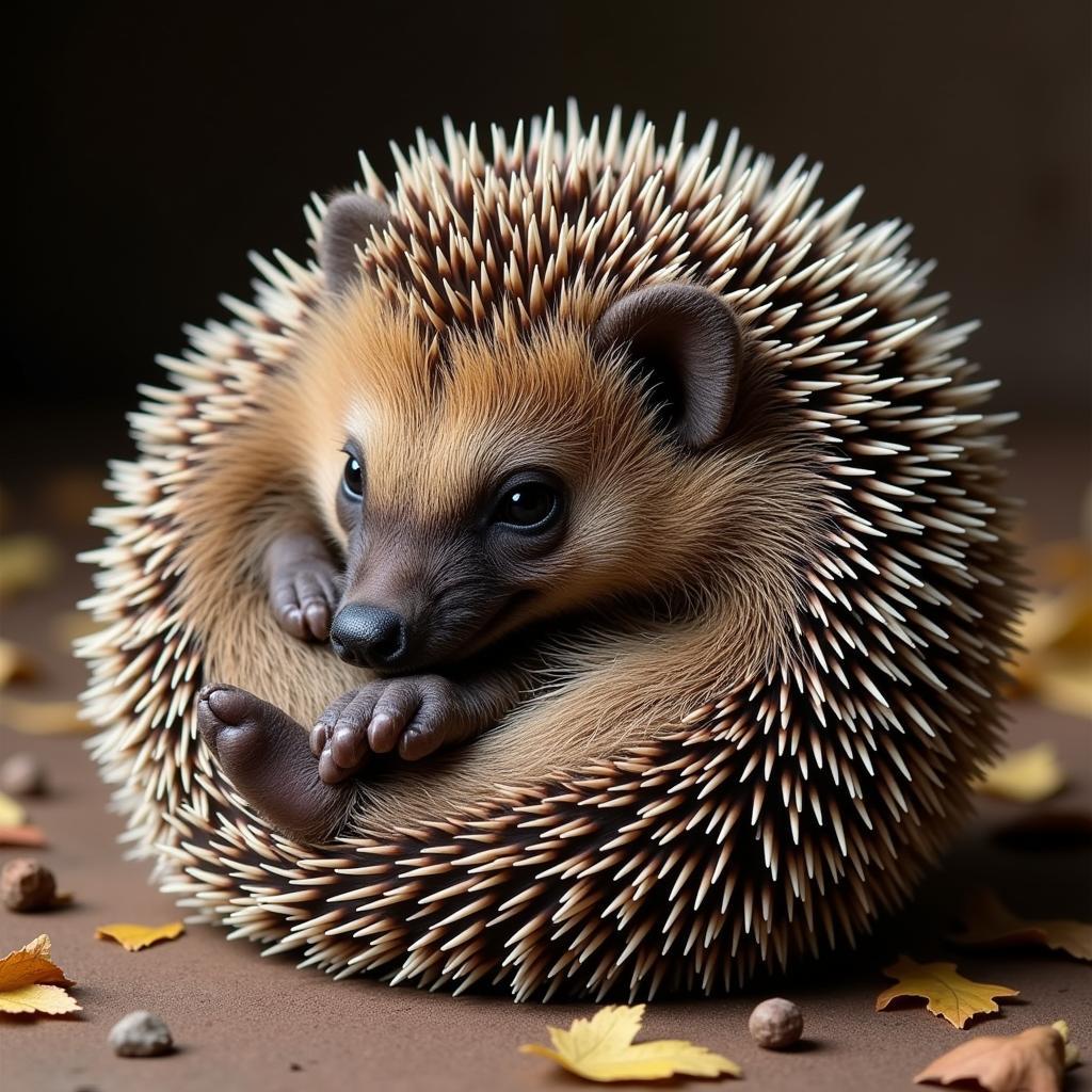 African hedgehog curled up in a ball