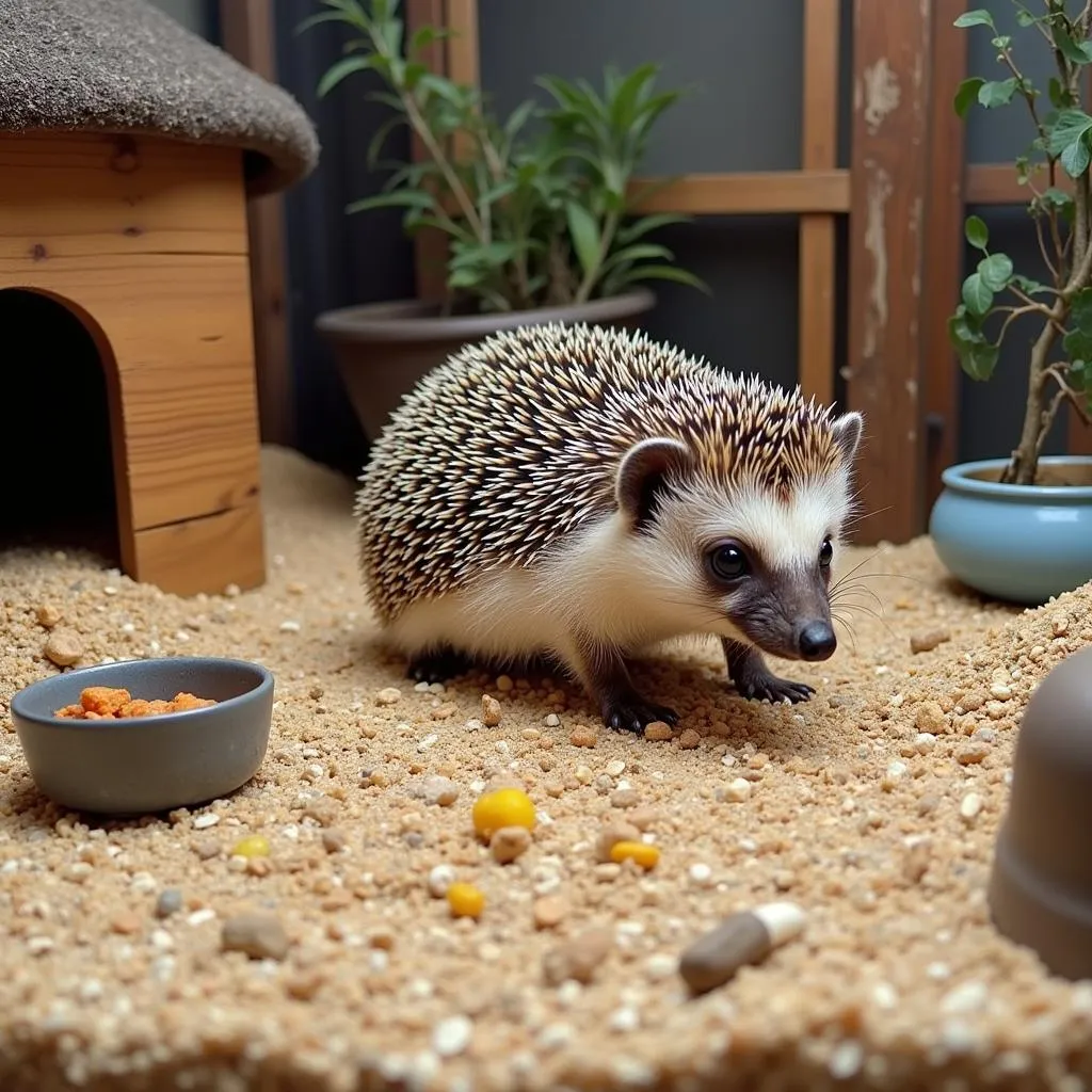 An African hedgehog exploring its enclosure