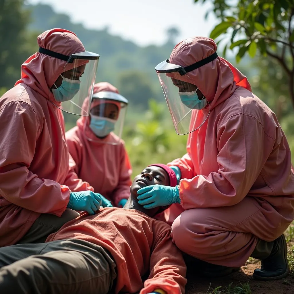 A medical team responds to an outbreak of African hemorrhagic fever in a remote village