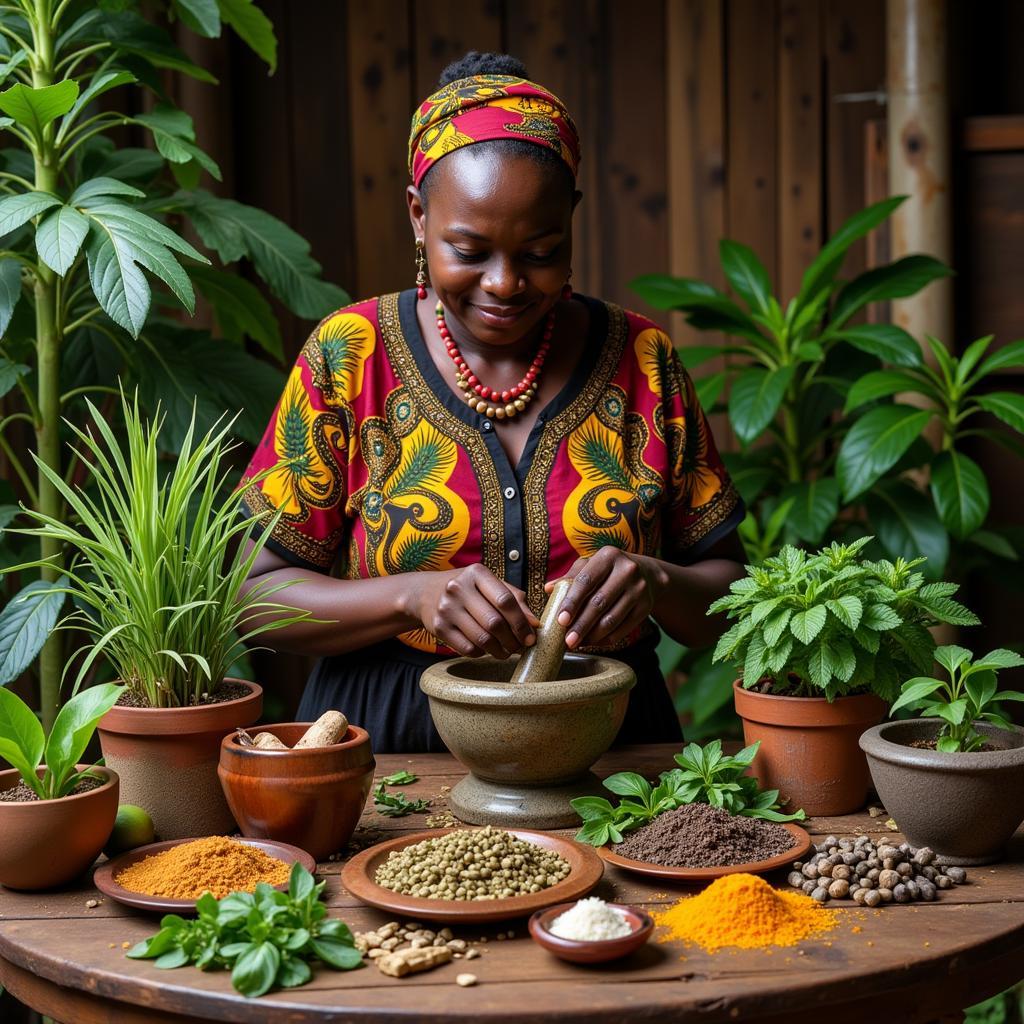 African Herbalist Preparing Remedies