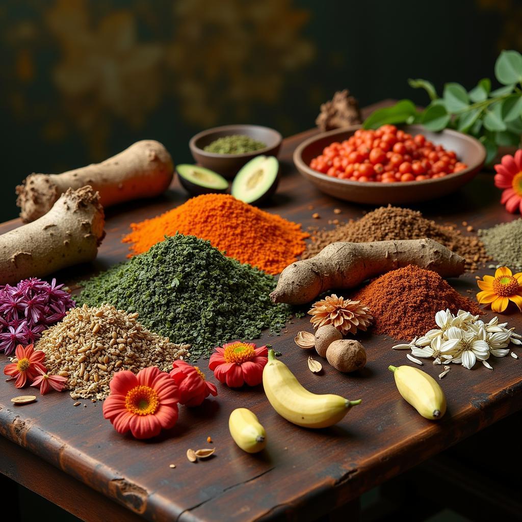 Various African herbs commonly used in traditional medicine practices