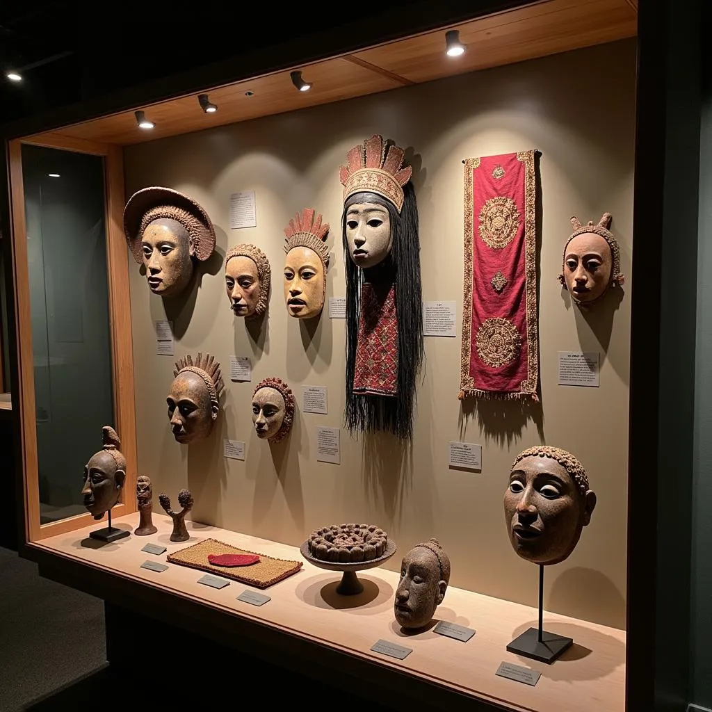 Museum exhibit showcasing traditional African artifacts