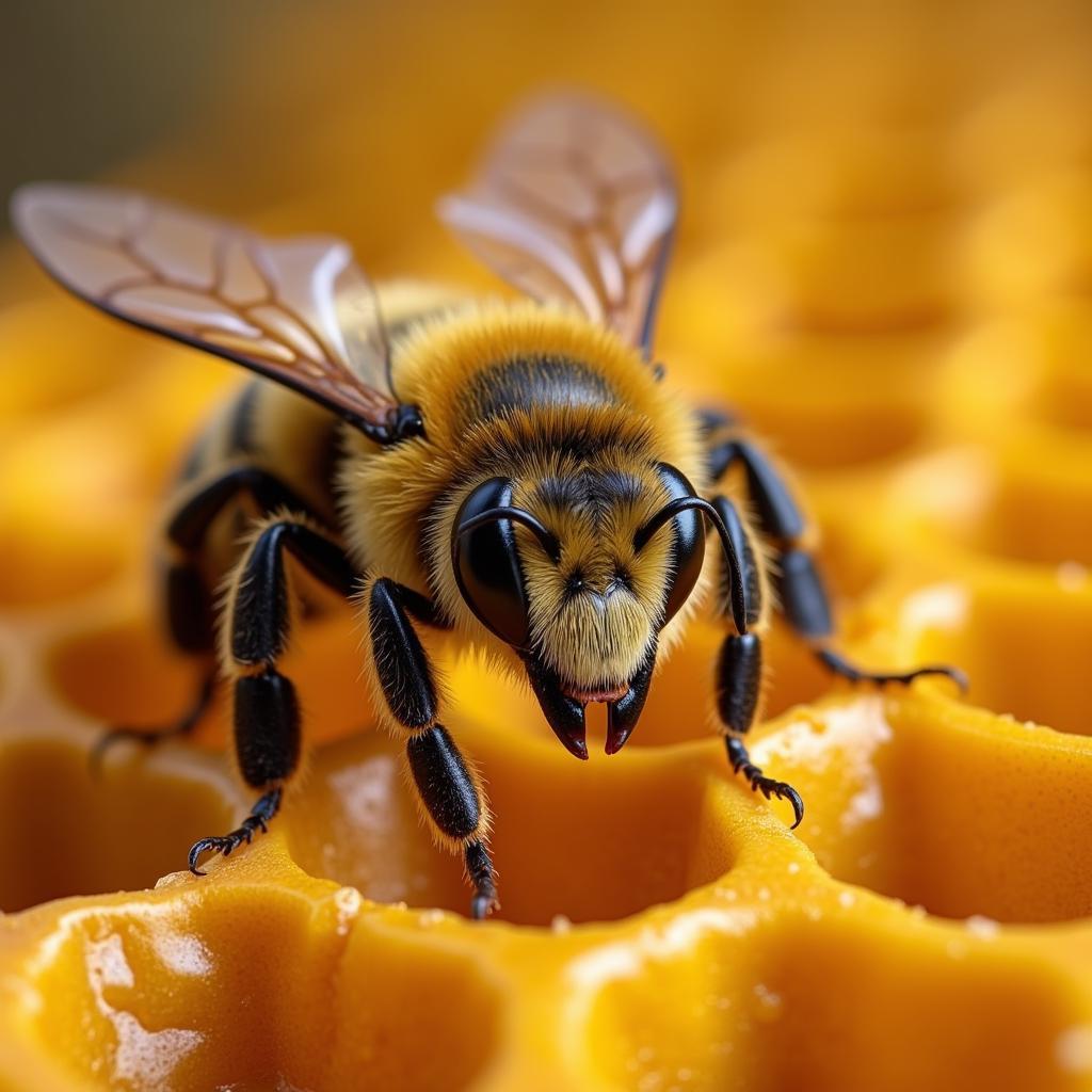 African honey bee on honeycomb