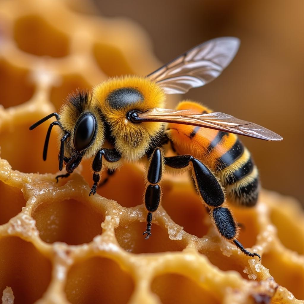 African honey bee on honeycomb