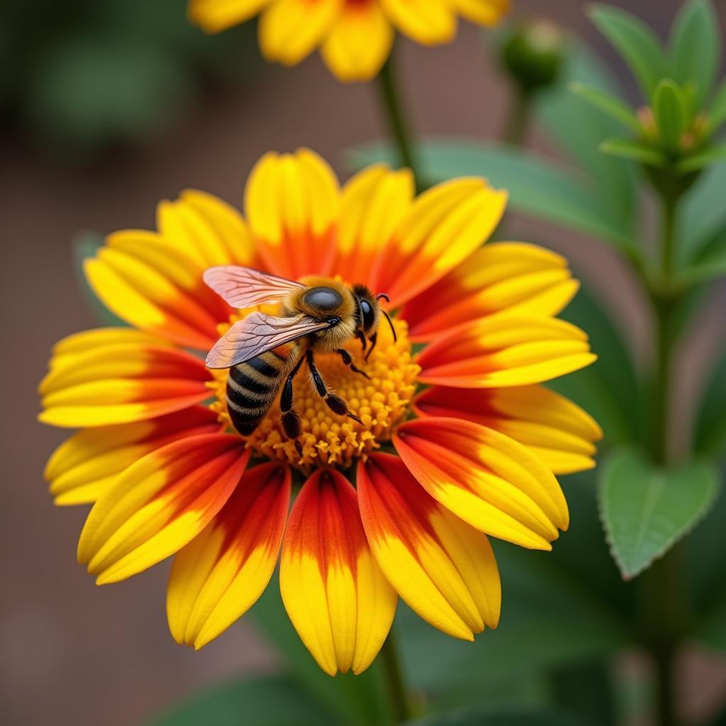 African honey bee pollinating a flower