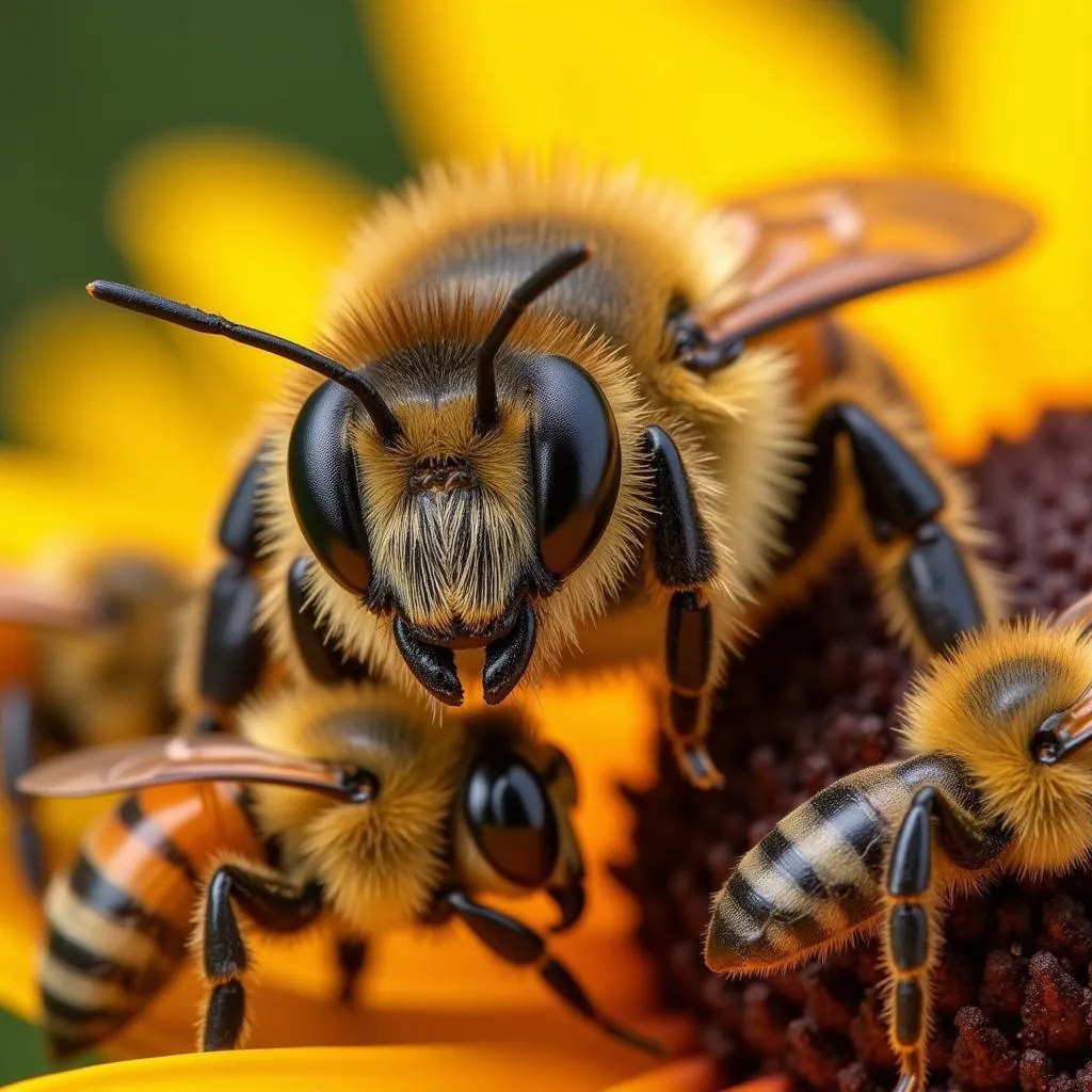 African honey bee queen with workers