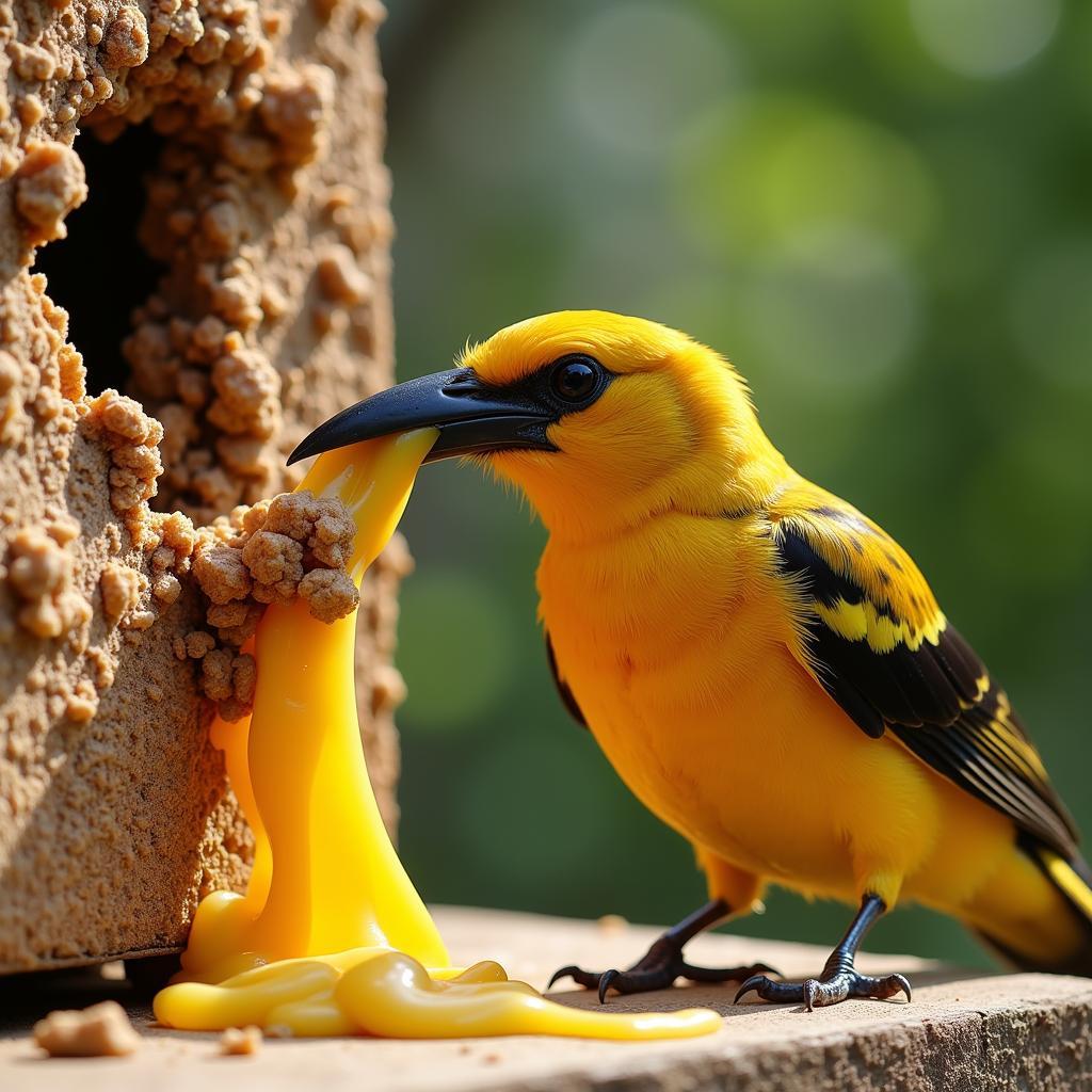 African honey bird feasting on beeswax