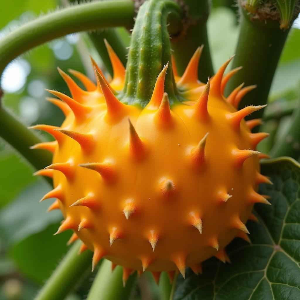 African Horned Cucumber Fruit on Vine