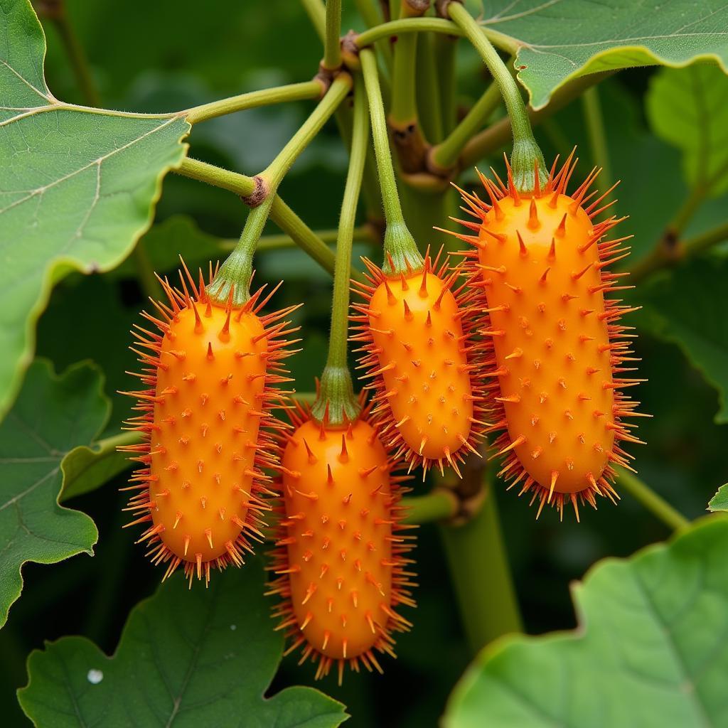 African Horned Cucumber Growing on Vine