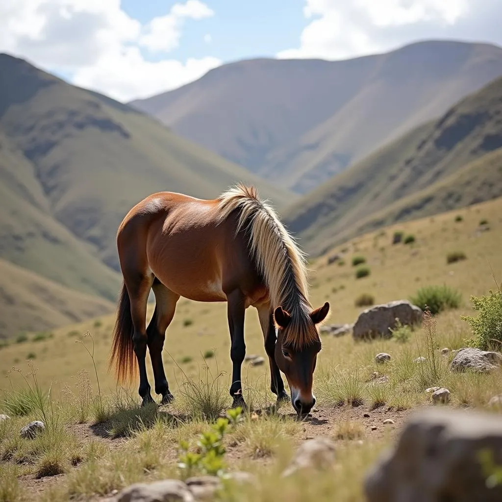 Basotho Pony grazing in Lesotho