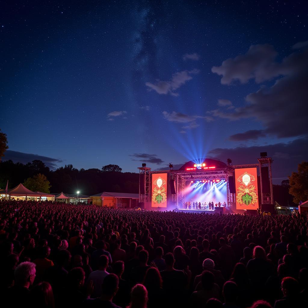 A large crowd dancing at an African house music festival