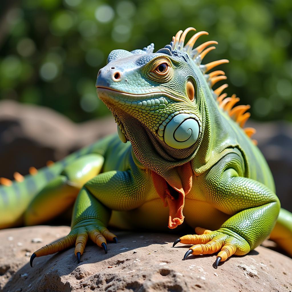 African iguana basking on a rock