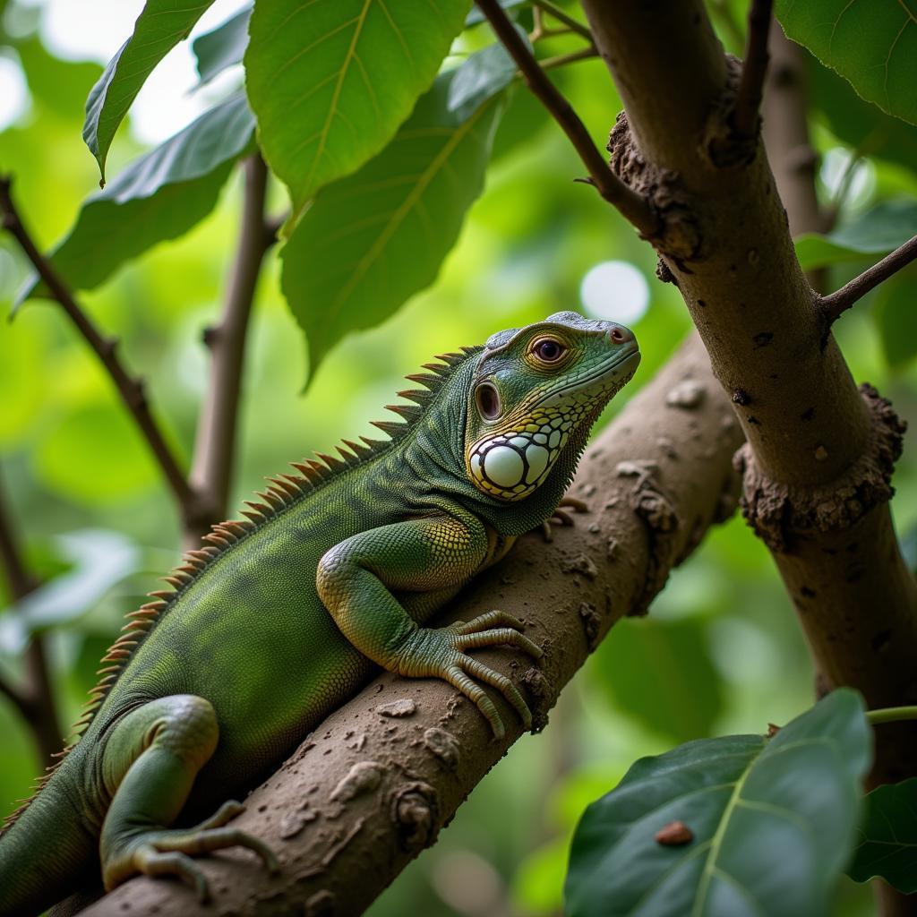 African iguana camouflaged in trees