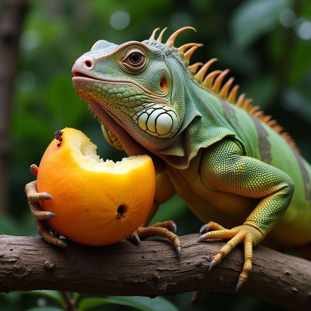 African iguana feeding on fruit