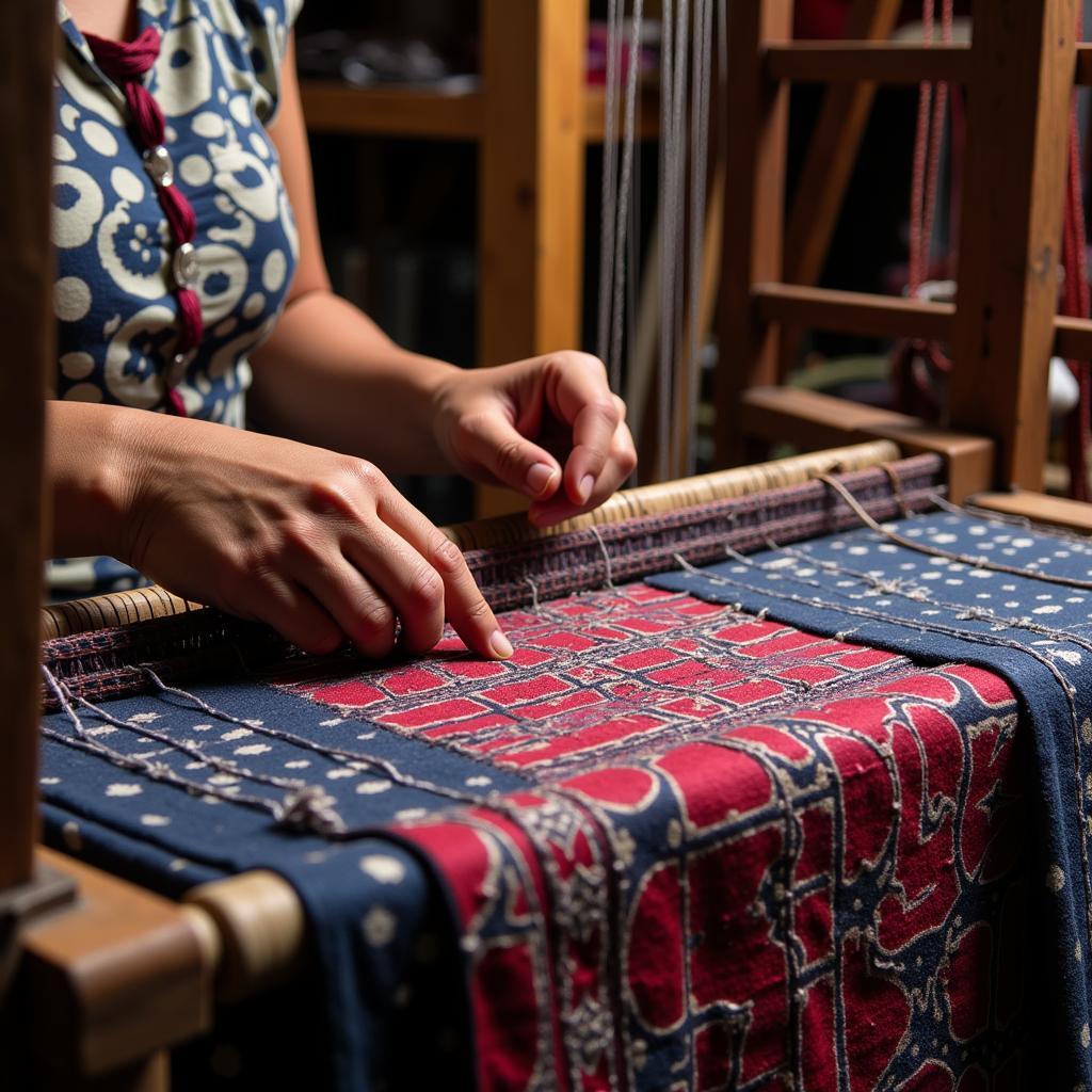 Skilled Artisans Weaving African Ikat Fabric