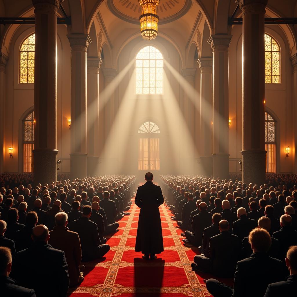 Imam leading prayer in a grand mosque