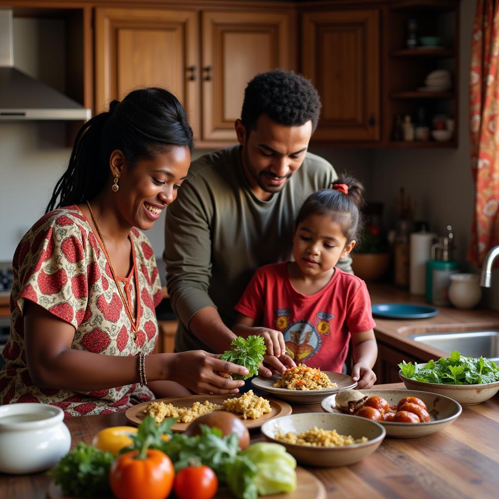 African Immigrant Family Cooking a Traditional Meal in India