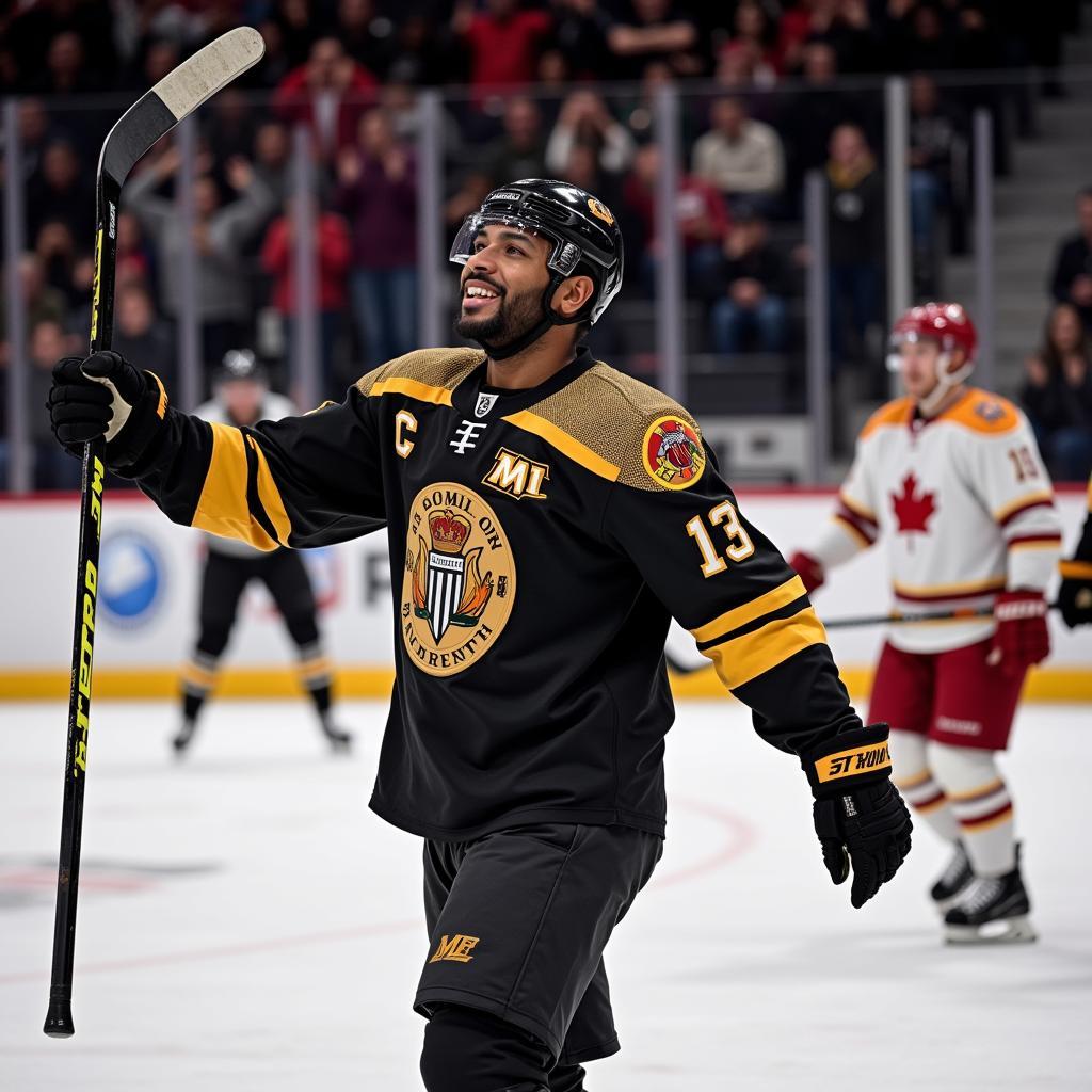 African Immigrant Hockey Player Celebrates a Goal