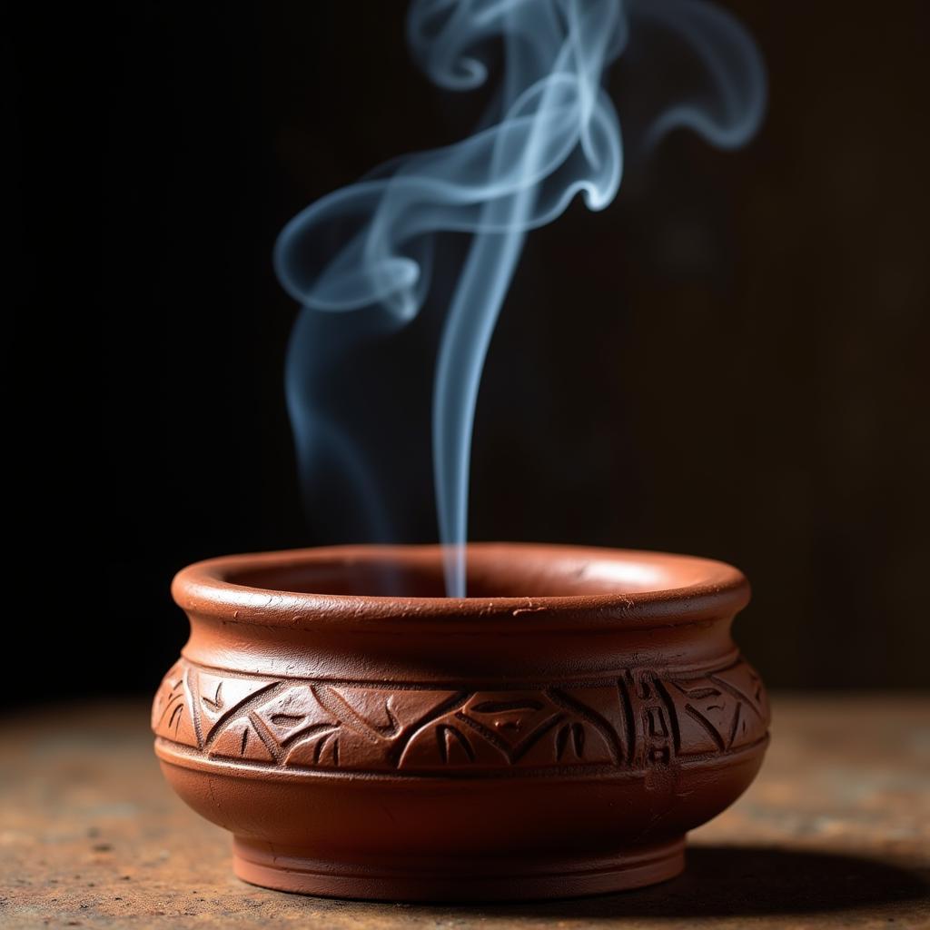 African incense burning in a traditional clay burner